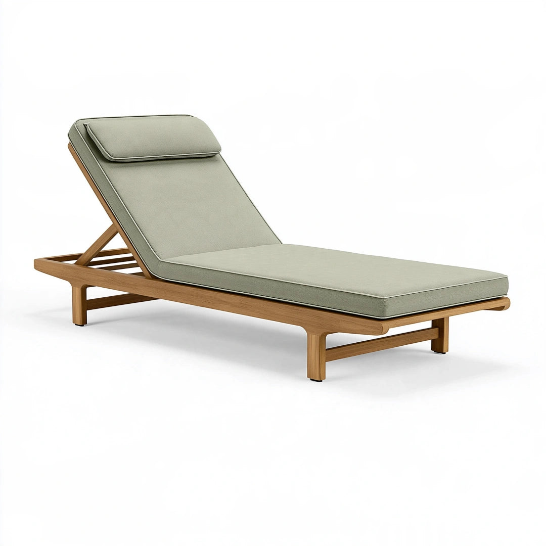 Sonnenliege 200 x 70 cm mit Holzgestell und hellgrüner Polsterauflage - verstellbar