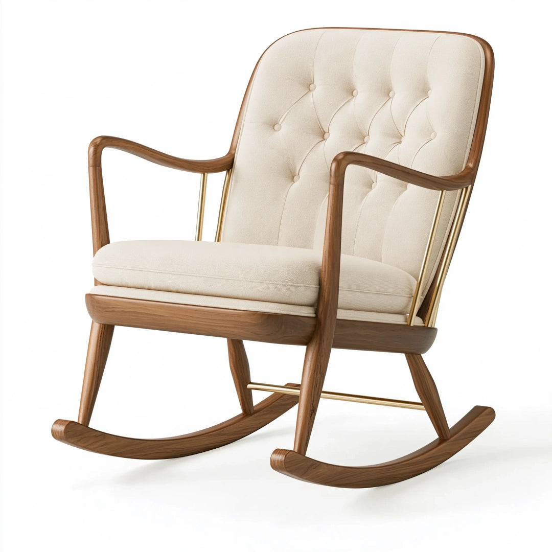 Schaukelstuhl 70 x 90 x 105 cm Holz Creme mit gepolsterter Sitzfläche im Retro-Stil
