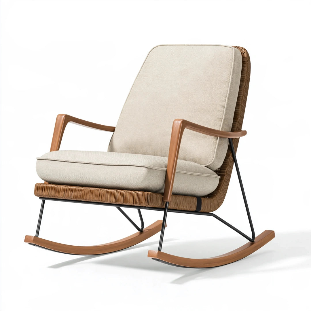 Schaukelstuhl 98 x 72 x 92 cm Holz Metall Beige Braun mit Polsterung im Retro-Stil