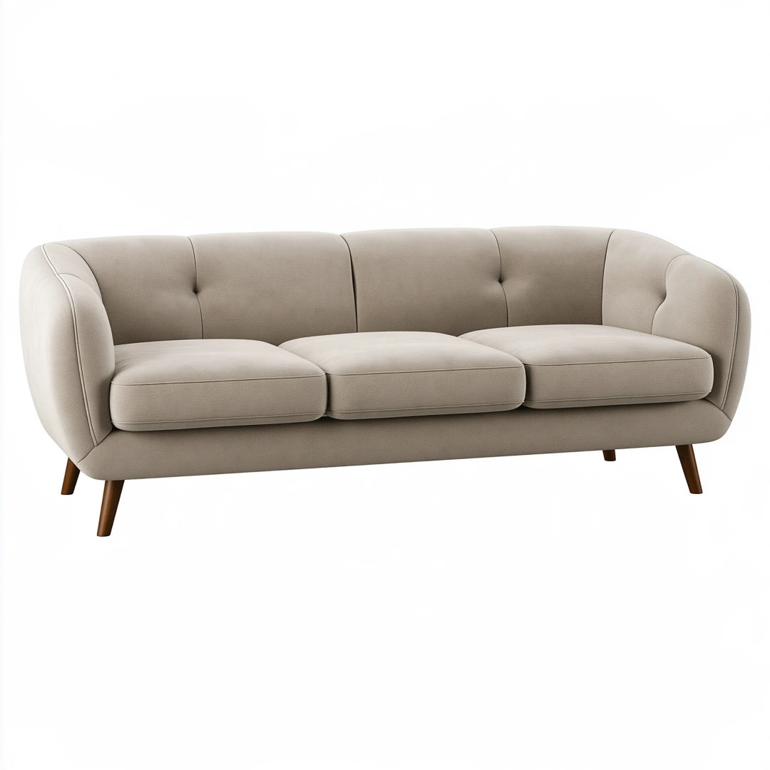 3-Sitzer-Sofa 220 cm Beige Stoff Retro Gepolstert