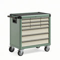 Werkzeugwagen 80 x 50 x 95 cm aus Stahl Grün mit 7 Schubladen und Rollen